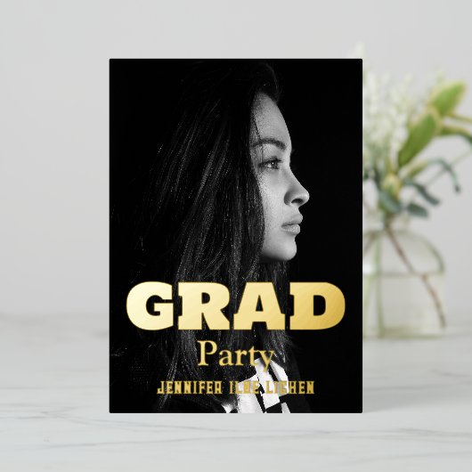 MODERN FOTO AFSTUDEERDER PARTIJ FOLIE UITNODIGING (Staand Voorkant)