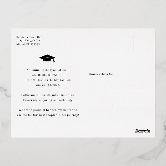 Modern Foto Afstuderen Aankondiging Folie Briefkaa (Achterkant)