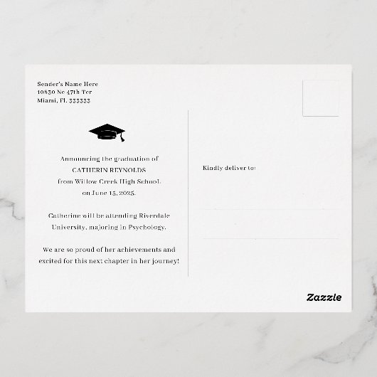 Modern Foto Afstuderen Aankondiging Folie Briefkaa (Achterkant)