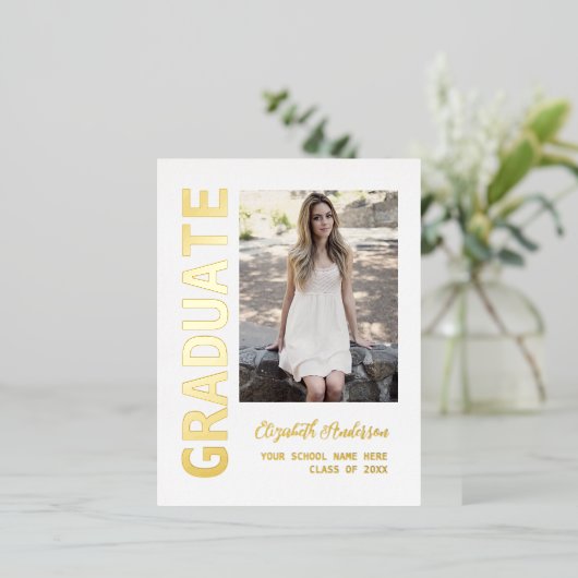 Modern Foto Afstuderen Aankondiging Folie Briefkaa (Staand Voorkant)