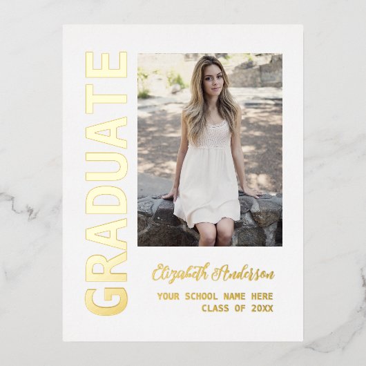 Modern Foto Afstuderen Aankondiging Folie Briefkaa (Voorkant)