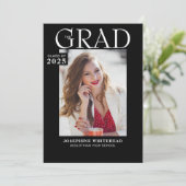 Modern Foto Afstuderen Announcement Black Aankondiging (Staand voorkant)