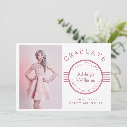 Modern Foto Afstuderen Blue Stripes Afstuderen Aankondiging (Staand voorkant)