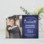 Modern Foto Afstuderen Metallic Navy Blue Aankondiging (Staand voorkant)