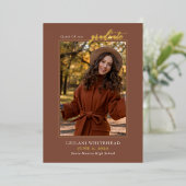 Modern Foto Afstuderen Terracotta Folie Uitnodiging (Staand Voorkant)