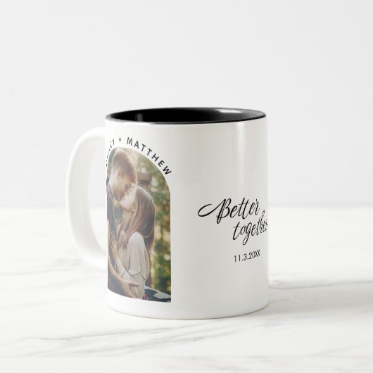 Modern foto beter samen script tweekleurige koffiemok (Voorkant links)