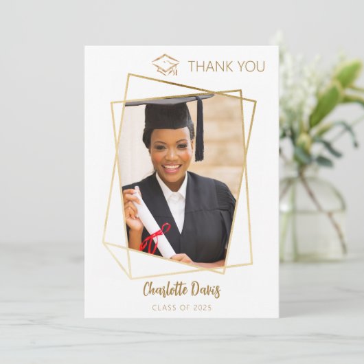 Modern foto eenvoudig afstuderen bedankkaart (Staand voorkant)