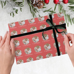 Modern foto felrood vrolijk kerstfeest  cadeaupapier