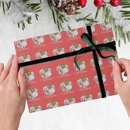 Modern foto felrood vrolijk kerstfeest cadeaupapier