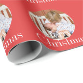 Modern foto felrood vrolijk kerstfeest cadeaupapier (Rol Hoek)