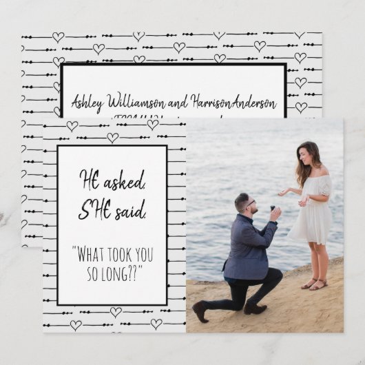 Modern Foto Funny, vroeg ze Verloving te zeggen Save The Date (Voorkant / Achterkant)