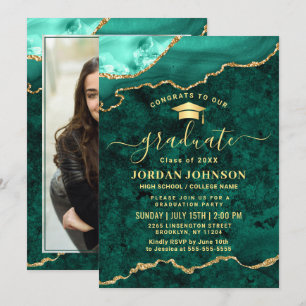 Modern Foto Golden Green Marble Graduation Party Kaart
