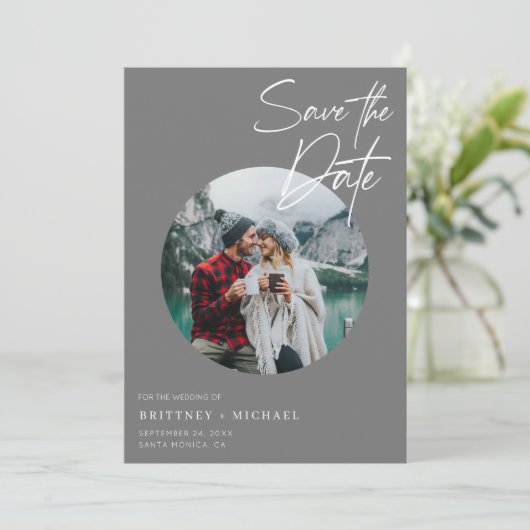 Modern Foto Gray Save The Date (Staand voorkant)