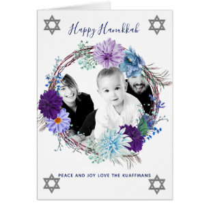Modern FOTO Hanukkah Blue Waterverf Flowers
