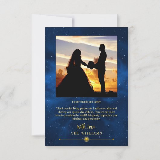 Modern Foto Hemels Middernachtblauw Goud Bedankkaart (Achterkant)