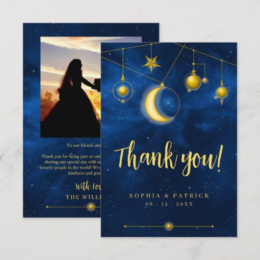 Modern Foto Hemels Middernachtblauw Goud Bedankkaart (Voorkant / Achterkant)