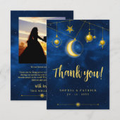 Modern Foto Hemelsblauw Goud Bedankkaart (Voorkant / Achterkant)