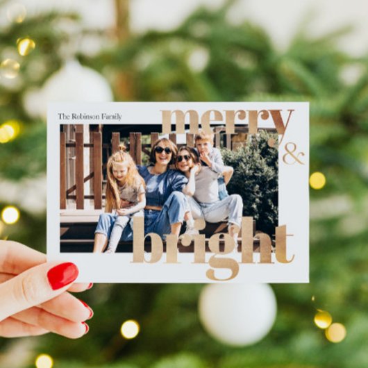 Modern Foto Kerstmis met Gouden Kerstgroet Feestdagenkaart