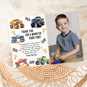 Modern Foto Kinderen Monstertrucks Verjaardagsfe Bedankkaart