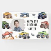 Modern Foto | Kinderen Monstertrucks Verjaardagsfe Spandoek (Horizontaal)
