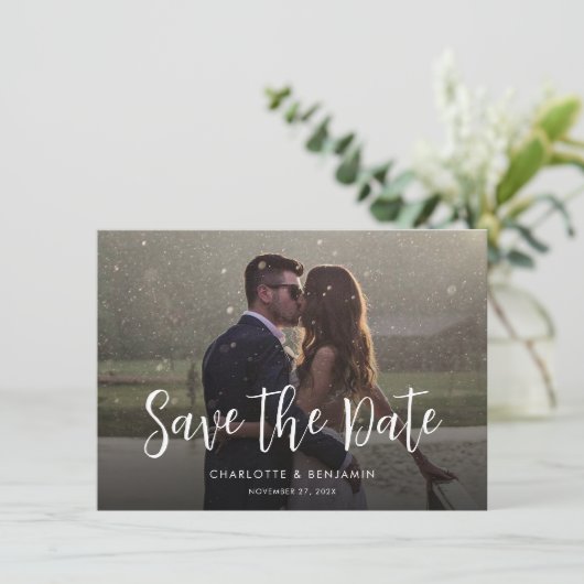 Modern foto met handschrift save the date (Staand voorkant)