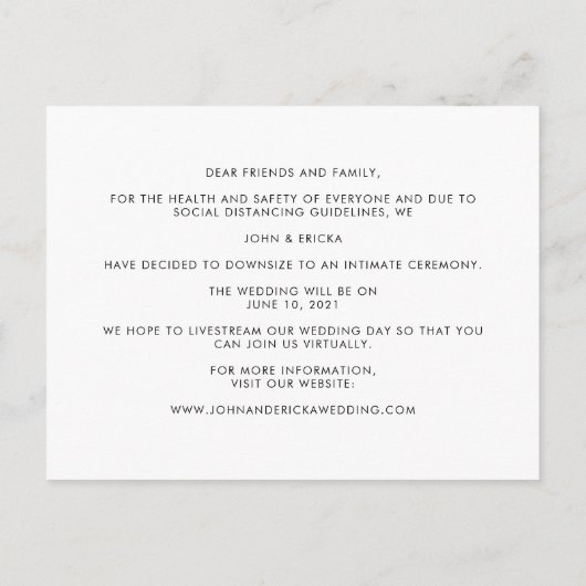 Modern Foto Micro Wedding Ondermaatse aankondiging (Achterkant)