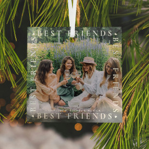 Modern foto & naam van beste vrienden   Bestie gla Glas Ornament
