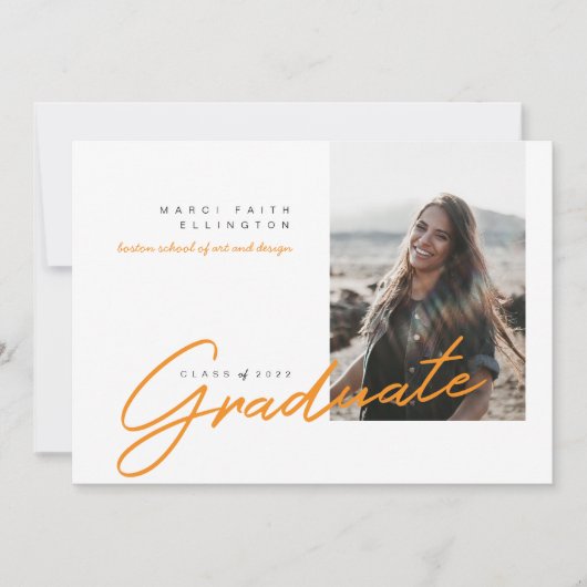 Modern Foto Oranje Afstuderen Aankondiging (Voorkant)