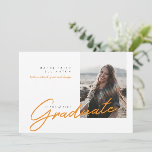 Modern Foto Oranje Afstuderen Aankondiging (Staand voorkant)