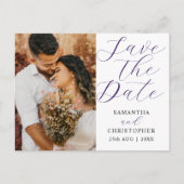 Modern Foto Paars Save the Date Wedding Aankondigingskaart (Voorkant)