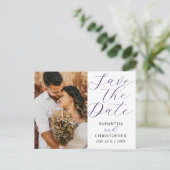 Modern Foto Paars Save the Date Wedding Aankondigingskaart (Staand voorkant)