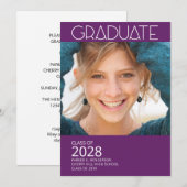 Modern Foto Paarse Graduation Party Kaart (Voorkant / Achterkant)