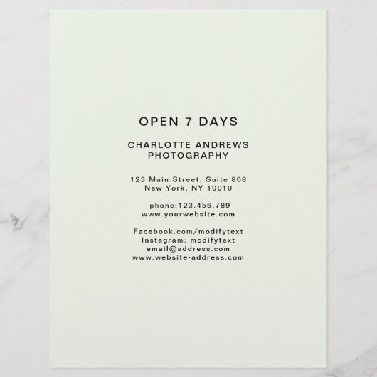 Modern Foto Preisliste (Achterkant)