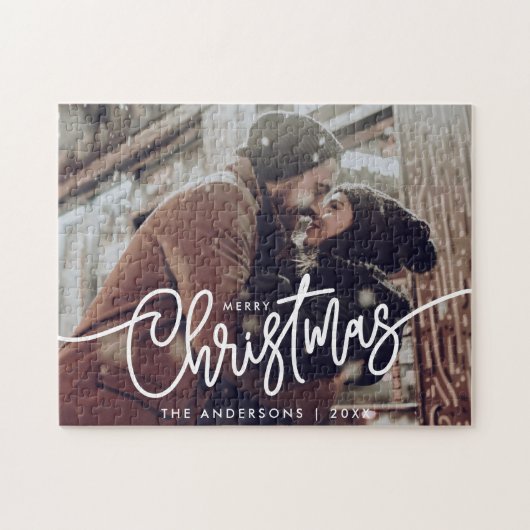 Modern Foto Prettig Kerst Script Horizontaal  Legpuzzel (Horizontaal)