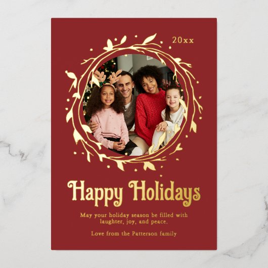 Modern foto Prettige feestdagen Script Wreath (Voorkant)