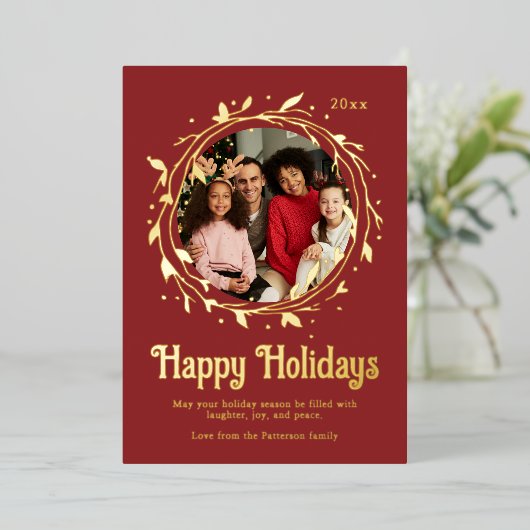 Modern foto Prettige feestdagen Script Wreath (Staand Voorkant)