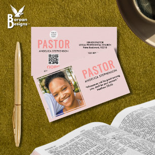 Modern Foto QR Logo Blush Roze Kerk Pastor Visitekaartje
