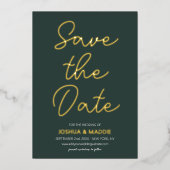 Modern Foto Save The Date Donkergroen Echt Goud Folie Uitnodiging (Voorkant)