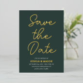 Modern Foto Save The Date Donkergroen Echt Goud Folie Uitnodiging (Staand Voorkant)