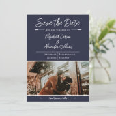 Modern foto save the date | Navy blauw (Staand voorkant)