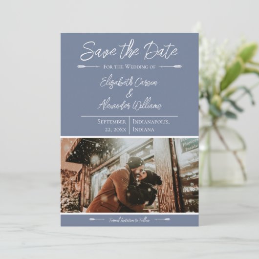 Modern Foto Save The Date | Stofblauw (Staand voorkant)