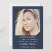 Modern Foto Script Blue Graduation Party Kaart (Achterkant)