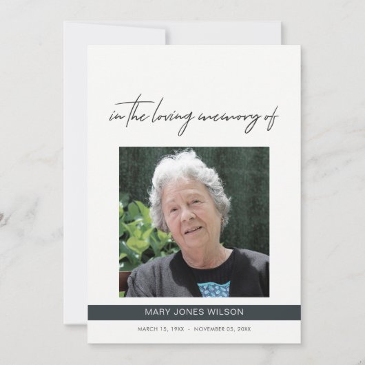 MODERN FOTO SYMPATHY MEMORIAL SERVICE INVITE (Voorkant)