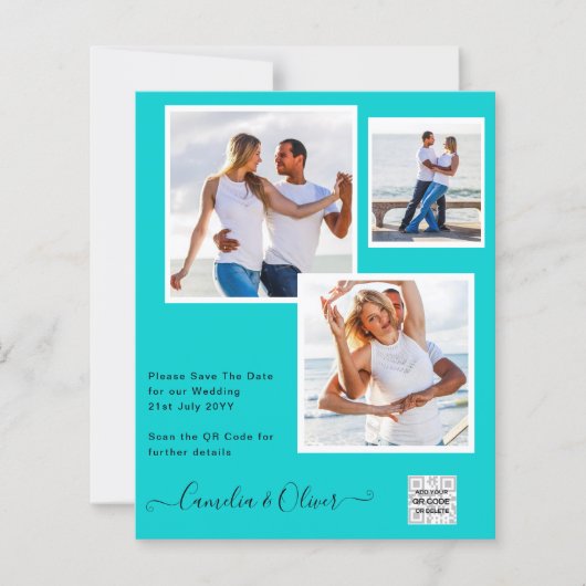 Modern FOTO Weddenschap nodigt QR CODE RSVP BLAUWG (Voorkant)