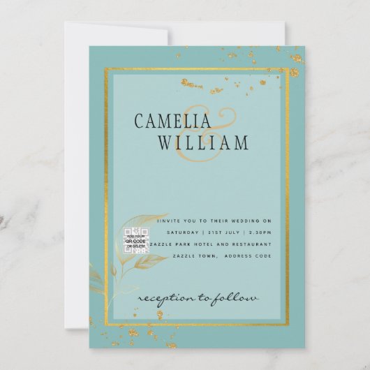 Modern FOTO Weddenschap nodigt QR CODE RSVP BLAUWG Kaart (Voorkant)