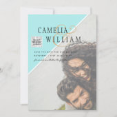 Modern FOTO Weddenschap nodigt QR CODE RSVP BLAUWG Kaart (Voorkant)