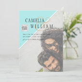 Modern FOTO Weddenschap nodigt QR CODE RSVP BLAUWG Kaart (Staand voorkant)