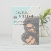 Modern FOTO Weddenschap nodigt QR CODE RSVP BLAUWG Kaart (Staand voorkant)