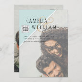 Modern FOTO Weddenschap nodigt QR CODE RSVP BLAUWG Kaart (Voorkant / Achterkant)