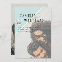 Modern FOTO Weddenschap nodigt QR CODE RSVP BLAUWG Kaart